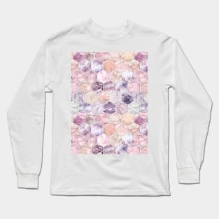 Rose Quartz and Amethyst Stone and Marble Hexagon Tiles Long Sleeve T-Shirt